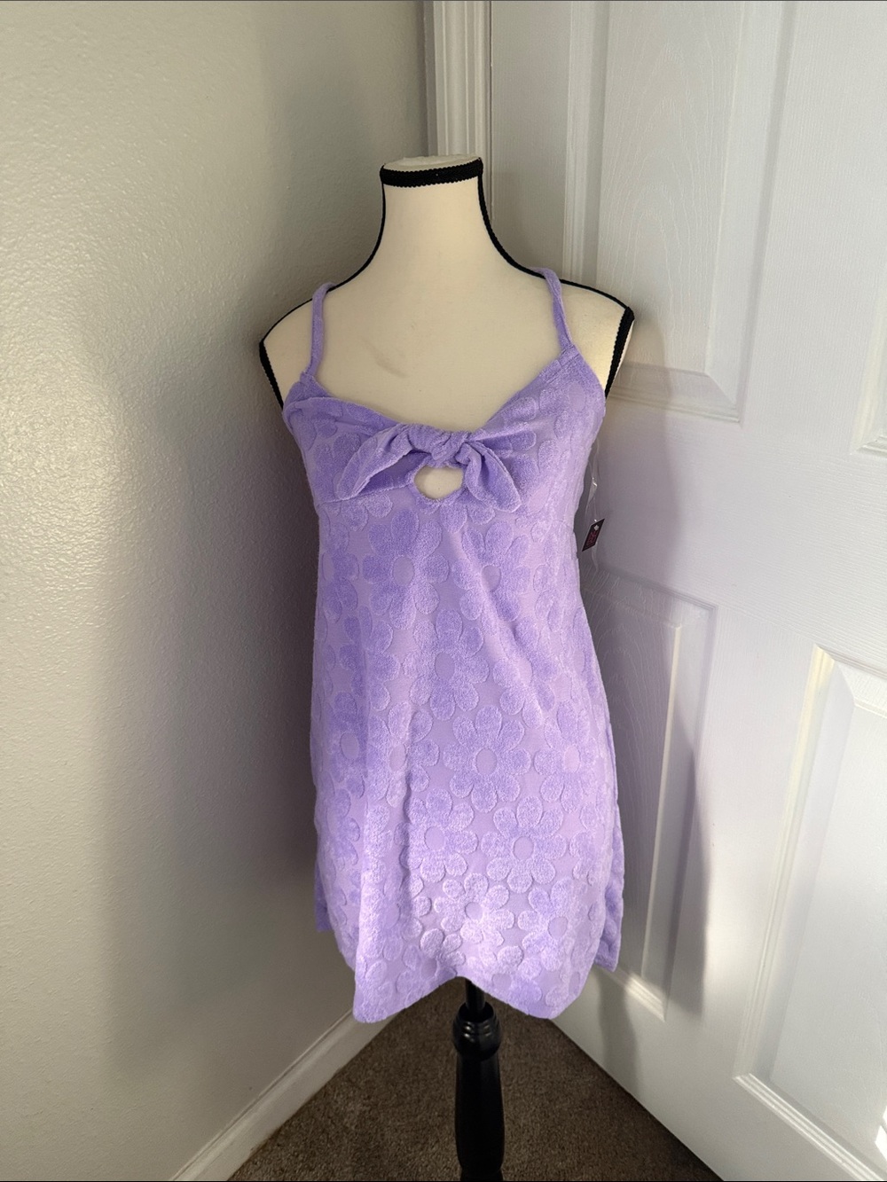 Lavender Floral Lace Slip Dress with Front Bow